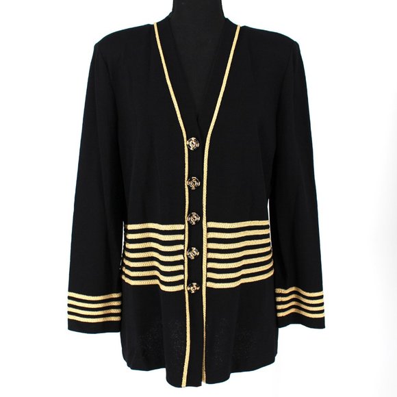 St. John Sweaters - ST. JOHN Collection Black Santana Knit Button Cardigan Jacket Coat size 10 L